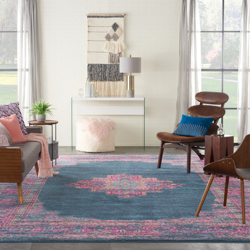 Mercury Row® Abbate Oriental Navy Blue/Pink Area Rug & Reviews Wayfair